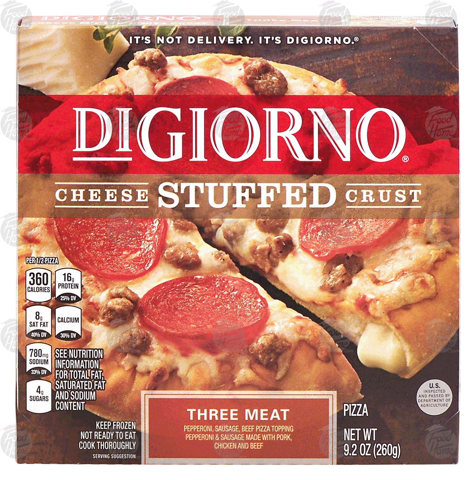 Digiorno&nbsp;Cheese Stuffed Crust&nbsp;three meat pizza with pepperoni, sausage and beef topping Full-Size Picture